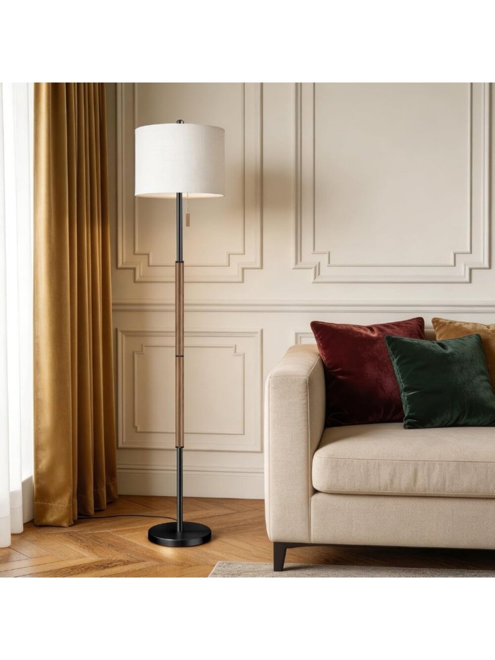 Stylish Dark Brown Floor Lamp with 13.2" Linen Shade & 3 Color Temperatures for